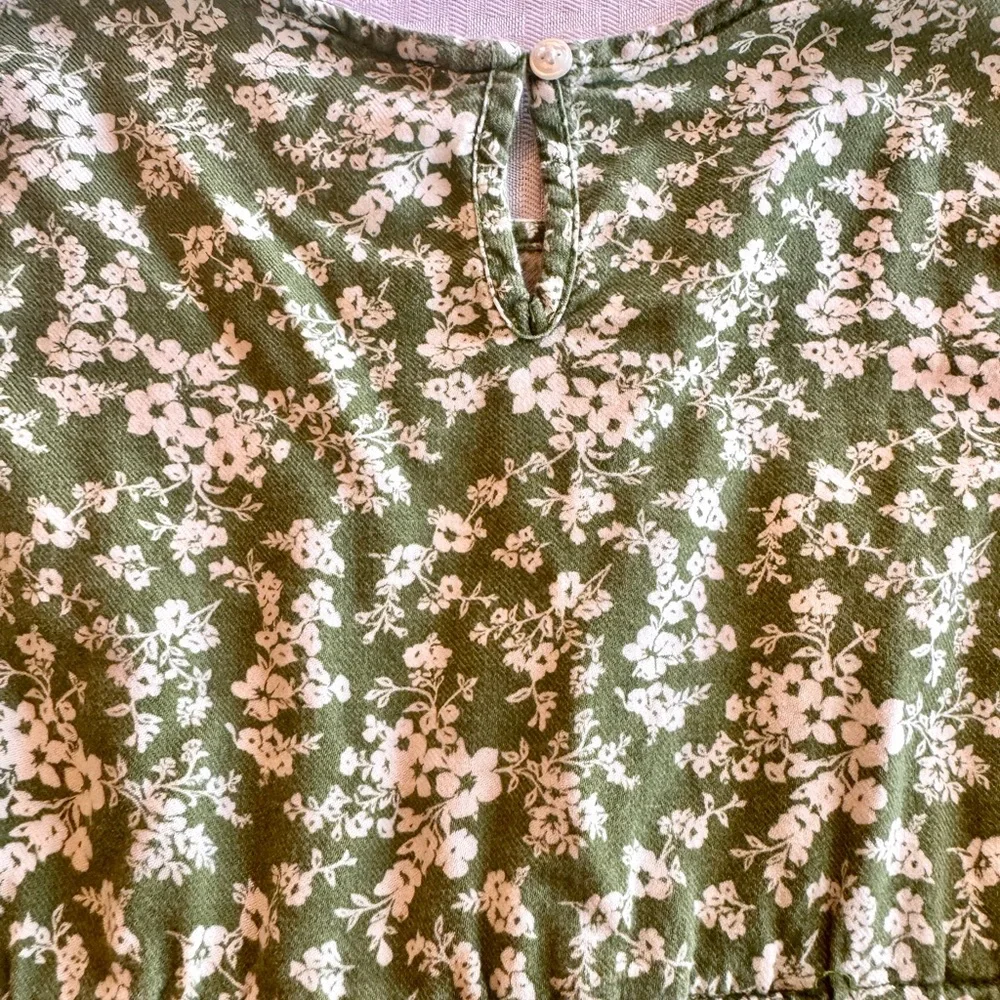 Victory Heart Girls Sage Green Floral Tiered Boho Cottagecore Dress Size 6